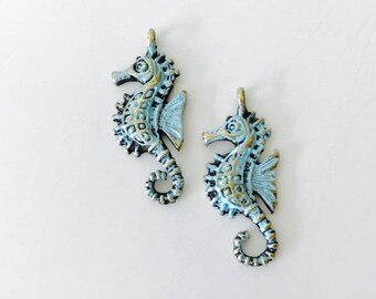 Sea Horse Charm Animal Charm Sea Charm Enamel Charm Bracelet Charm Craft Supplies Gold Tone 10x20mm 10PCS