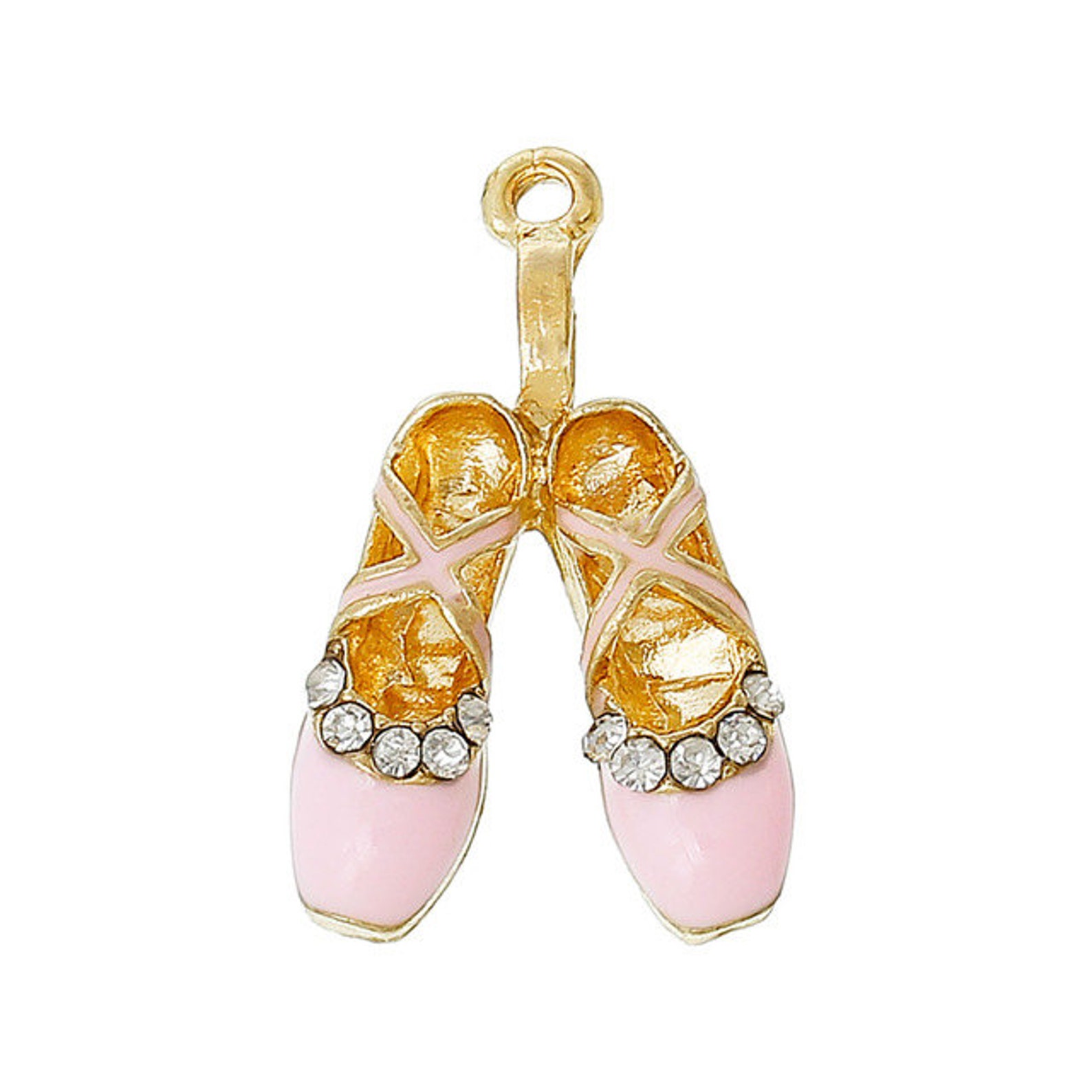 1 ballet shoe charm, pointe shoe pendant, pink enamel ballet shoe, usa charms
