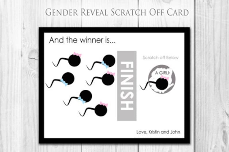 FUNNY Sperm Race Gender Reveal Scratch Off Cards 4 Cards and image 0.