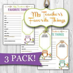 Teacher&#39;s Favorite Things List (3-Pack!)  |  Print at Home