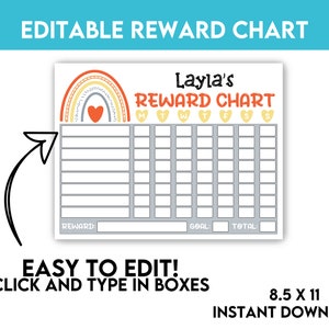 Print at Home Reward Chart | Easy to Edit at Home PDF Personalized Type and Edit