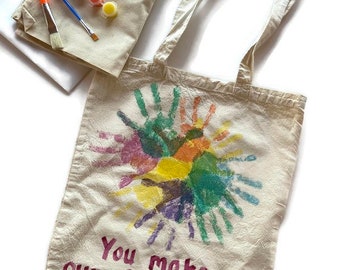 Mother's Day Personalized Craft Kit - Handprint Canvas Tote for Mom - Children's Mother's Day Gift