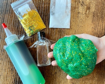 St Patrick's Day DIY Slime Making Kit - Green and Gold Glitter Shamrock Confetti Slime Kit - St Patrick's Day Gift or Activity for Kids