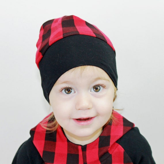red plaid baby hat
