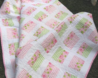 Patrón de colcha fácil, descarga digital, patrón para principiantes, guía tutorial de patchwork floral, proyecto rápido, diseño de manta para bebé
