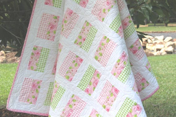 Easy Quilt Patterns PDF ONLY Simple Chic Quilt Beginner Pattern for Baby Throw and Bed Quilts.