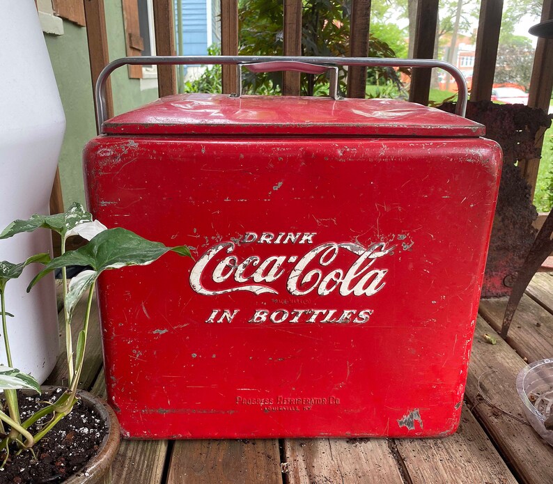 Vintage 1960s Coca Cola Cooler Progress Refrigerator Co Etsy