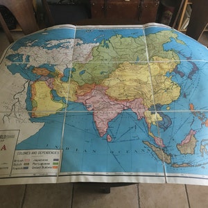 Large Vintage 1930s School Map - 48 x 36 - Western Colonial Powers in Asia