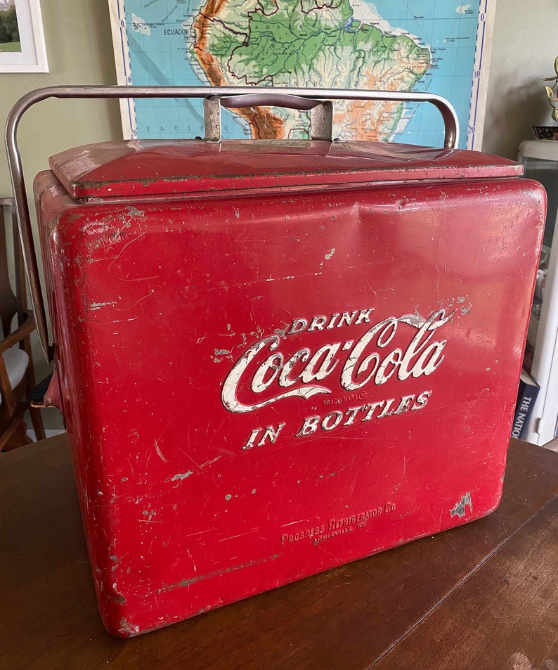 Vintage 1960s Coca Cola Cooler Progress Refrigerator Co Etsy