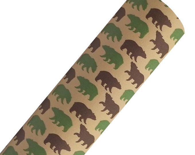 Custom Printed Smooth Faux Leather Canvas Fabric Sheet 1-A-0368 Bear on Cream
