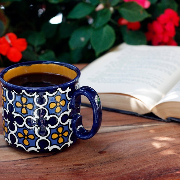 Talavera Hand Painted Mug, Mexican Mug, Mexican Pottery, Mexican Kitchen, Mexican Coffee Mug, Floral Mug, Ceramic Mug -- "Royal Star"