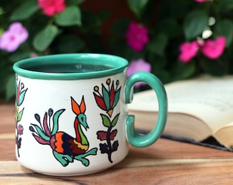 Hand Painted Talavera Mug, Mexican Pottery, Floral Ceramic Mug