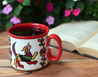 Hand Painted Talavera Coffee Mug, Mexican Pottery Dancing Dog