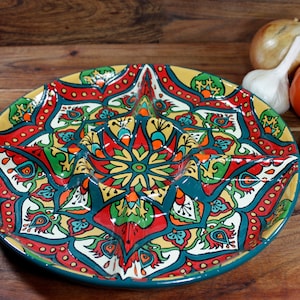 Multi-Sectioned Appetizer Tray, Sectioned Tray, Chip and Dip, Serving Tray, Talavera Platter, Mexican Platter &quot;Fire Bird&quot;