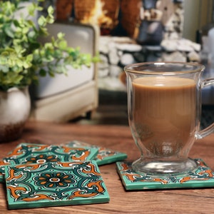 Talavera Coasters, Talavera Tile, Mexican Coasters, Mexican Tile, Rustic Coasters, Set of Coasters -- "Royal Star" -- Set of Four