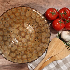 Pottery dinnerware, ceramic fruit bowl, ceramic pasta bowl, wedding gift - &quot;Golden Peacock&quot;