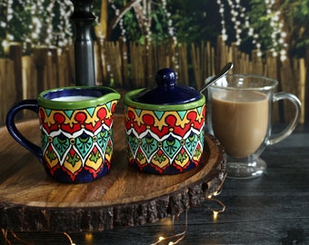 Cream and Sugar Set, Talavera Pottery, Housewarming Gift, Boho Home Decor by The Tiki Queen