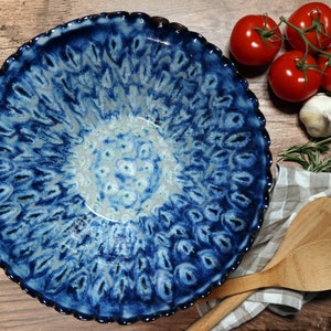 Pottery dinnerware, ceramic fruit bowl, ceramic pasta bowl, wedding gift - &quot;Blue Peacock&quot;