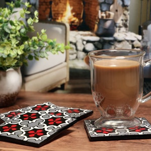 Talavera Coasters, Talavera Tile, Mexican Tile, Rustic Coasters, Set of Coasters -- &quot;Floral Mandala&quot; -- Set of Four
