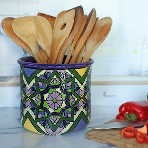 Talavera Pottery Utensil Crock, Large Utensil Holder, Talavera Vase