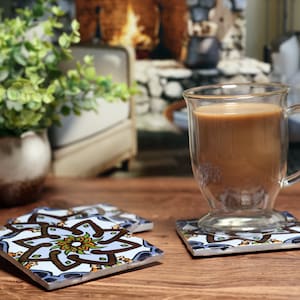 Talavera Tile, Talavera Coasters, Mexican Coasters, Mexican Tile, Rustic Coasters, Set of Coasters -- &quot;Buzz Star&quot; -- Set of Four