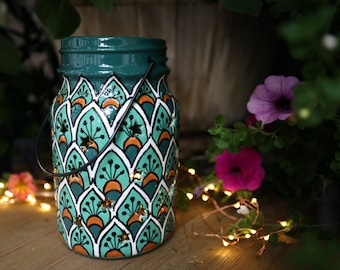 Talavera Pottery Bohemian Lantern, Mindfulness Gift, Outdoor Lantern --  Large/"Peacock"