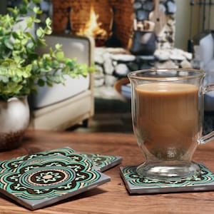 Talavera Coasters, Talavera Tile, Mexican Coasters, Mexican Tile, Rustic Coasters, Set of Coasters - &quot;Classic Round Medallion&quot; - Set of Four