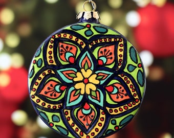 Talavera Ornament, Mexican Ornament, Spanish Ornament, Mexican Christmas, Spanish Christmas - "Peacock Party"