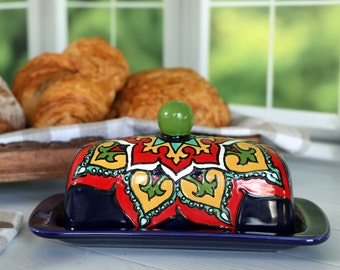 Talavera Pottery Covered Butter Dish - Southwest Butter Dish - Mexican Folk Art