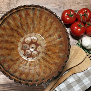 Pottery dinnerware, ceramic fruit bowl, ceramic pasta bowl, wedding gift - &quot;Golden Peacock&quot;