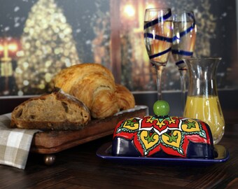 Talavera Pottery Covered Butter Dish - Southwest Butter Dish - Mexican Folk Art
