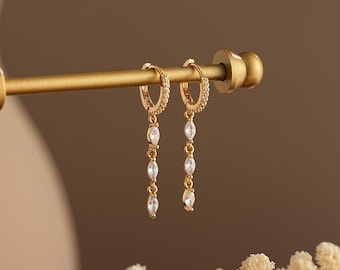 Dainty Diamond Drop Earrings,Minimalist Marquise Diamond Dangle EarringsCZ Diamond Drop Earrings,Christmas Gift for Her
