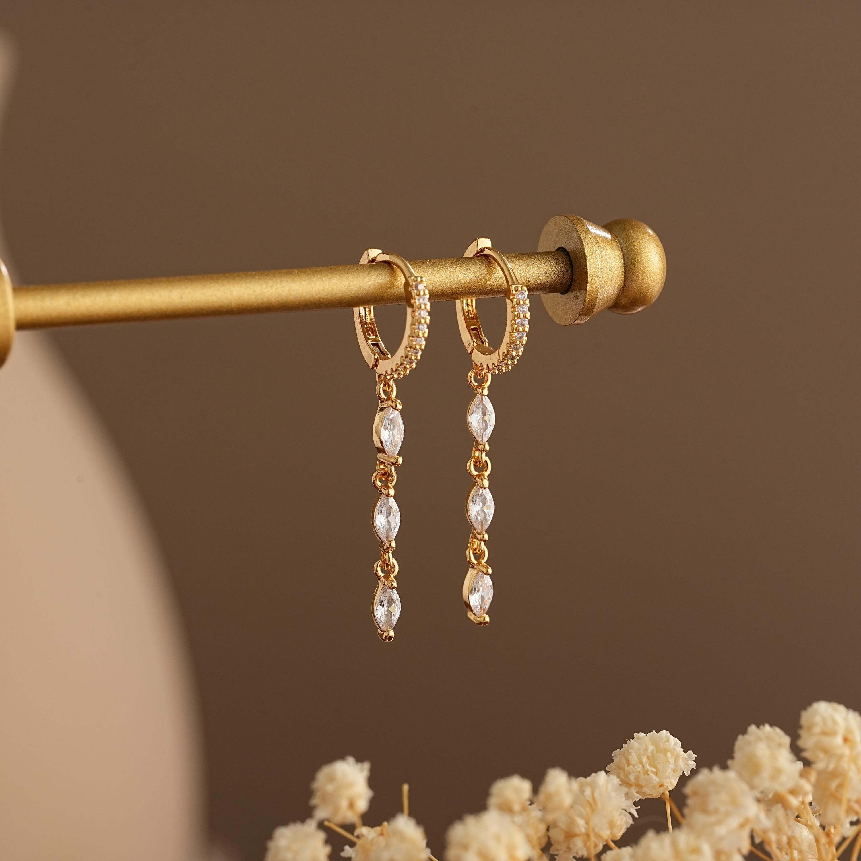 Dainty Diamond Drop Earrings,Minimalist Marquise Diamond Dangle EarringsCZ Diamond Drop Earrings,Christmas Gift for Her