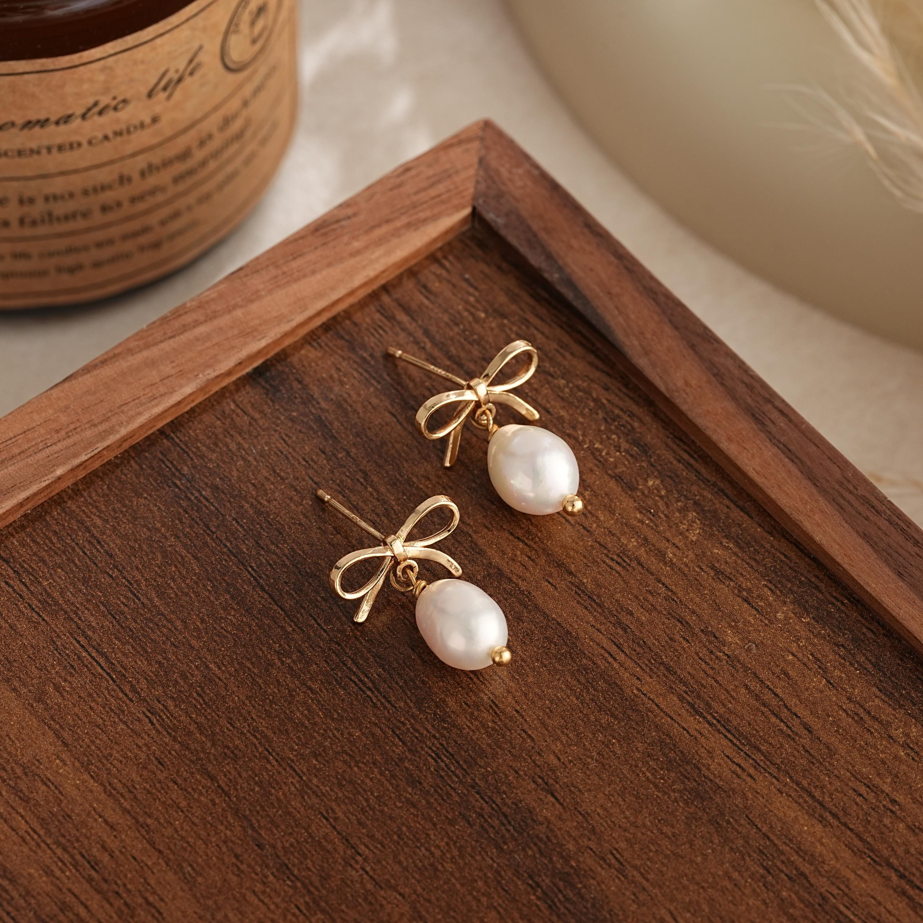 Pearl and Bow Earrings - Etsy