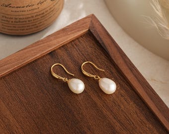 Natürliche Süßwasserperle Haken Ohrringe, Einzelperle Tropfen Ohrringe, Braut Perle Ohrringe, Hochzeit Perle Ohrringe, Brautjungfer Geschenk für Mama