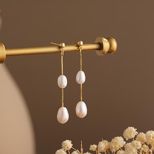 Natural Freshwater Pearl Dangle Earrings,Long Pearl Earrings,Real Pearl Drop Earrings,Bridal Earrings,Wedding Earrings,Bridesmaid Gifts