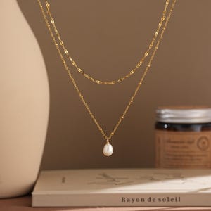 Dubbelskiktspärlhalsband, Litet sötvattenspärlhalsband, Guldpärldroppshalsband, Minimalistiskt halsband, Bröllopssmycken, Brudtärnepresent