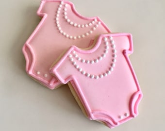24 or 36 Mini Pearl Necklace Onesie Baby Shower Cookies!