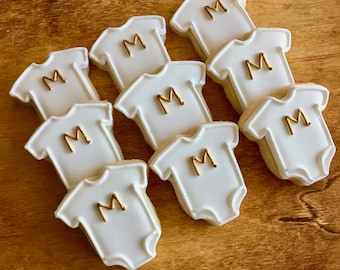 24 Mini Gold Monogram Onesie Cookies!