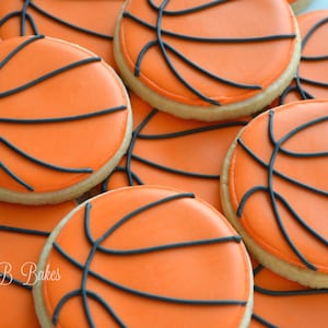 Basketball Sugar Cookies: Vanilla Flavored Royal Icing, Set of 18
