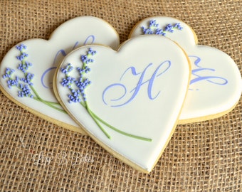12 Monogrammed Lavender Heart Cookies!