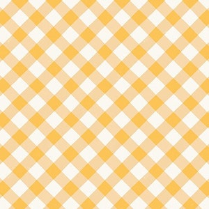 May include: A white and yellow gingham fabric with a repeating diagonal pattern. The fabric is marked with a ruler in inches and the text "RUBY STAR SOCIETY".