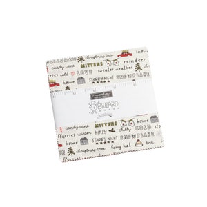 May include: A pack of fabric squares featuring a winter theme with words like "Blizzard", "Mittens", "Candy Cane", "Snowflake", "Christmas Tree", "Reindeer", "Holly", "Fuzzy Hat", and "Starry Night".