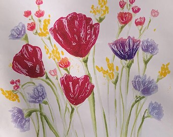 Japanese Art Hokusai Flower Drawings Red Blossoms On A Vine Etsy