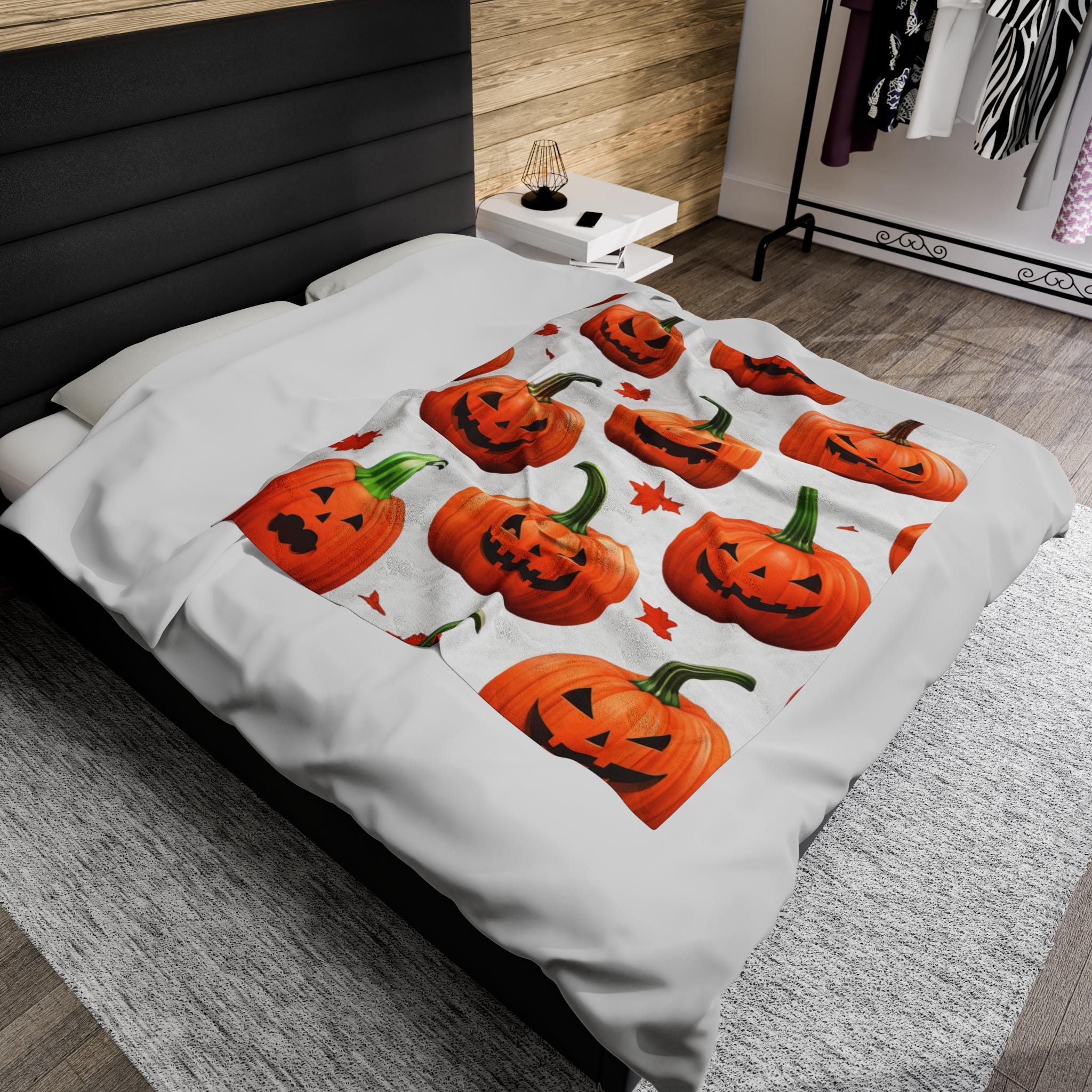 Halloween Kürbis Decke gemütlich und festlich Herbst Dekor weiß