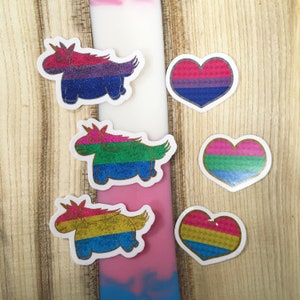 Glittercorn & Glitter Heart Stickers/Magnets | Bisexual, Pansexual, Polysexual