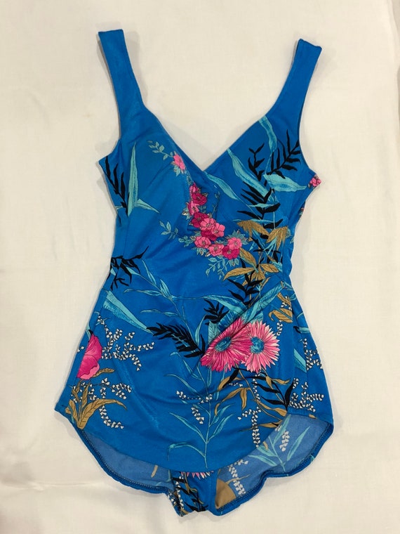 blue floral bathing suit