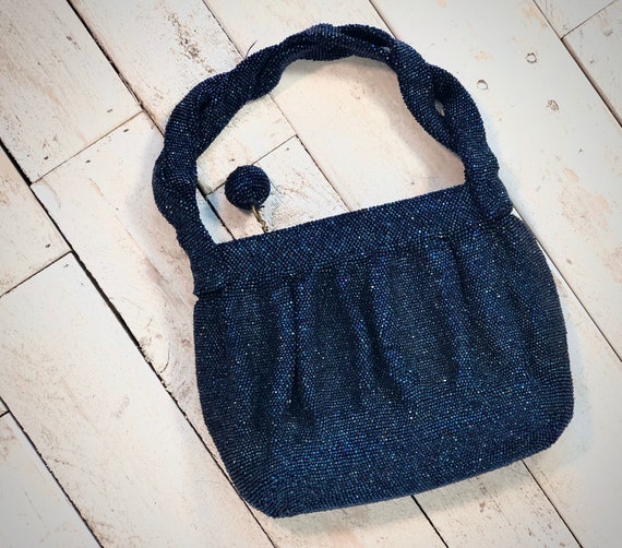 Vintage 1960s evening bag • midnight blue Beaded e