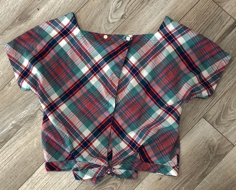 Vintage 1970s Croptop Plaid croptop with back-tie size M-L festival wear boho croptop