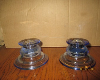 Pair of Blue Madrid Recollection Pressed Glass Candle Holder